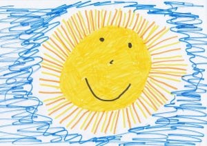 A childish looking sun that looks like a child's drawing, don't design your own logo