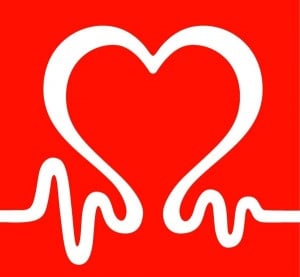 British Heart Foundation logo with heart. White heart shape in white