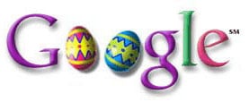 Google Easter logo with two Easter eggs instead of the "oo's"