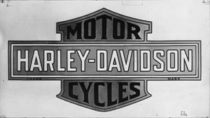First Harley-Davidson logo a bar and a shield logo in black and white. Made in 1903 and produced in 1910
