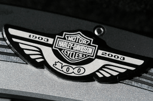 A pair of wings on a Harley-Davidson Logo to mark their 100th anniversary