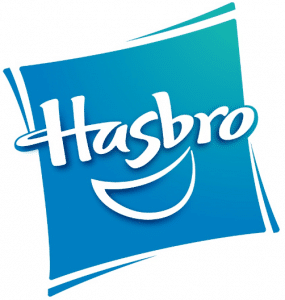 Blue and white design for Hasbro. A smile under the name.