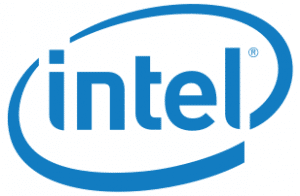 intel iconic logo with a cut off circle all in blue. Simple logo
