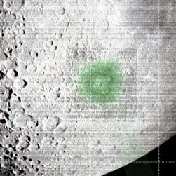 The Apple logo on the moon’s surface, highlighted here in green