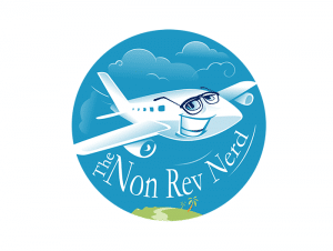A smiling airplane with glasses for The Non Rev Nerd