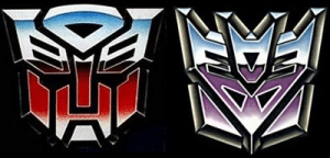 Iconic logo for Transformer's autobot. Famous robot logos in the shape of masks. Steel purple and red masks