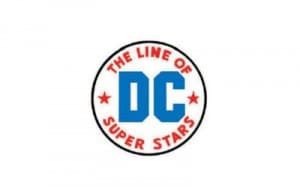 A crowded ring with text and two stars. The text says "The Line Of Super Stars DC