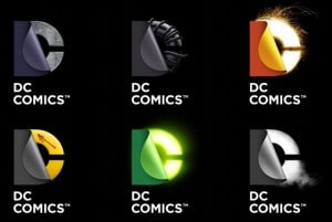 DC Comics logo with different sparkling colors