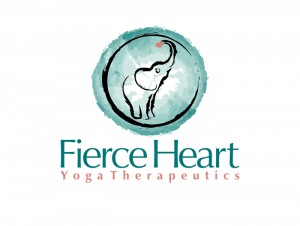 Build your brand with a unique logo design like this little elephant in a circle for Fierce Heart Yoga Therapeutics