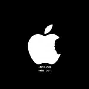 Apple in white where you can see the silhouette of Steve Jobs. The background is all in black. The influence that Steve Jobs had on branding in the world is even today impressive