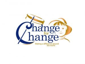 Change Change is a memorable logo design which is easy to suse when branding for charities. Blue font that pops out on a gold illustration of a boy in a hat.