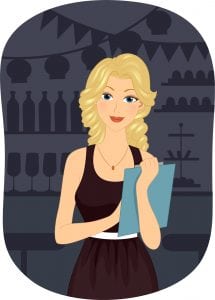 Cartoon character. A blond woman holding a blue paper to symbolise starting your own event coordination business 