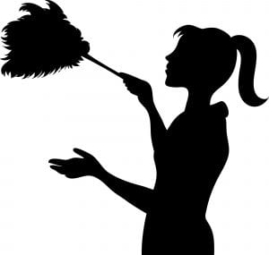 A dark silhouette of a woman with a duster. Branding your own maid service requires a good logo