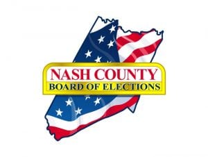 Nash County Board of elections logo. Patriotic colors and a folded flag of America. The gold banner in the middle makes the text Nash pop out. An example of effective marketing for government 