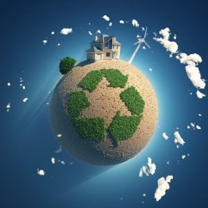 The earth with the recycling sign going around in circles. Green companies are doing their bit for the environment. 