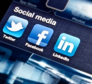Social media icons in blue. Social media is very very importing when branding for the manufacturing industry