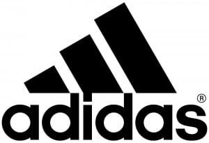 Adidas memorable logo design is really very simple but memorable. 3 blocks leaning left with the big font Adidas underneath.