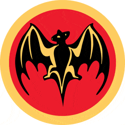 A bat inside a circle, which is easily recognizable even of you can't read. Bacardi bat Iconic logo design begins with B