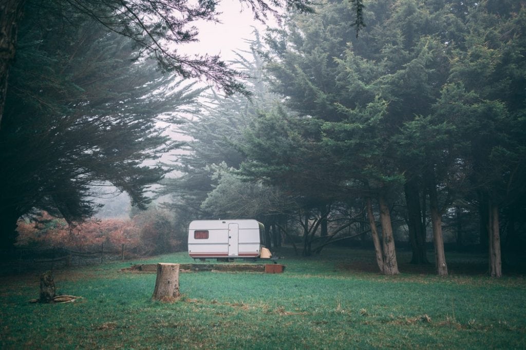 A lonely caravan in a private campsite