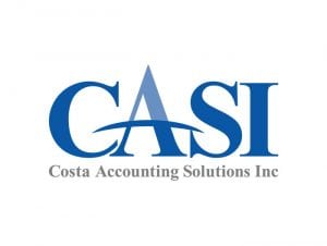 Casi Costa Accounting Solutions Inc has a blue logo with a small detail running through the letter A 