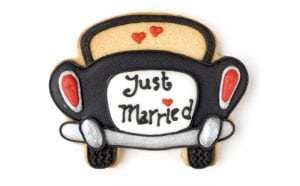 Marketing to newlyweds is a lucrative business. Car with a sign "Just Married"