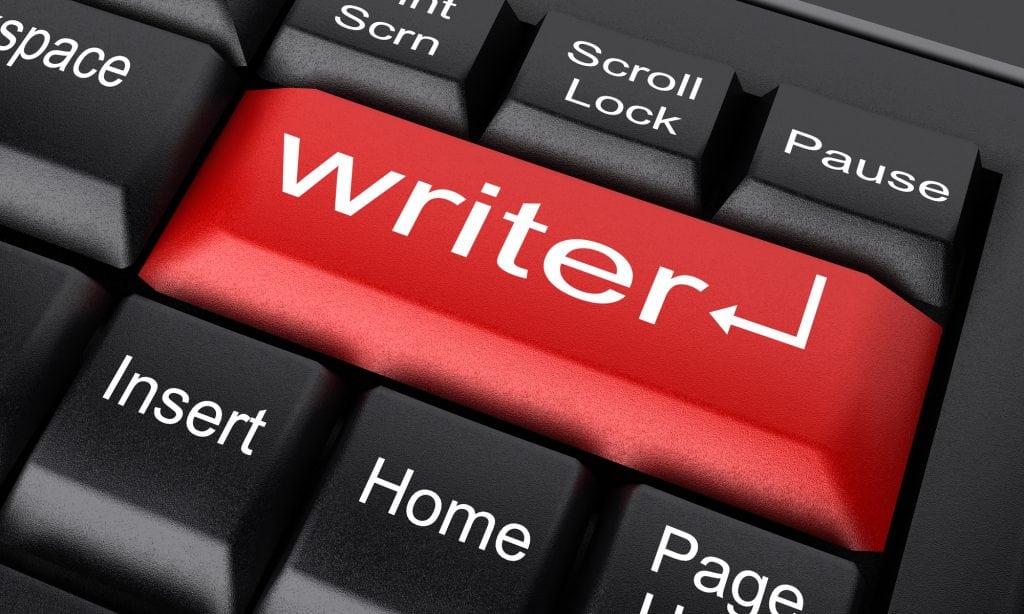 A keyboard where the red key is the one where it says writer. Publishing companies use this.