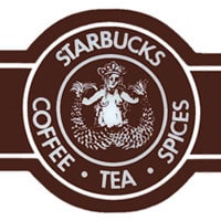 A grim looking mermaid in a brown circle did not look very friendly for a first Starbucks Logo