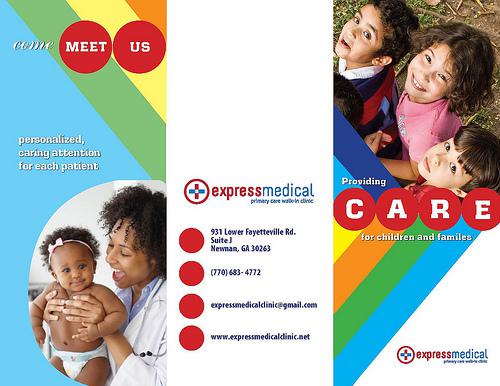 Colorful posters of children and a doctor. Smiling and happy. Symbolizing sending the right medical industry brand message