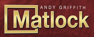 Andy Griffith in Matlock. Golden logo design on a brownish background
