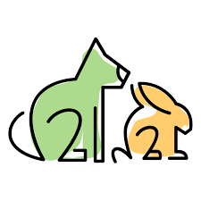 Brand Appel to very cute customers and their owners. One illustrated yellow hare and one green dog sitting down.