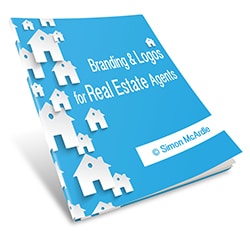 Image of a book with the title Branding & Logos for Real Estate Agents. Designed for making a perfect Real estate logo design