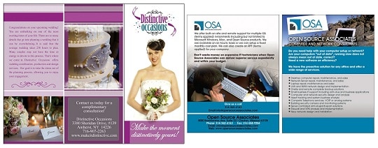 Distinctive occasion and OSA are both business that we have helped thrive. Brochures and tri-folders are effective to show off your business