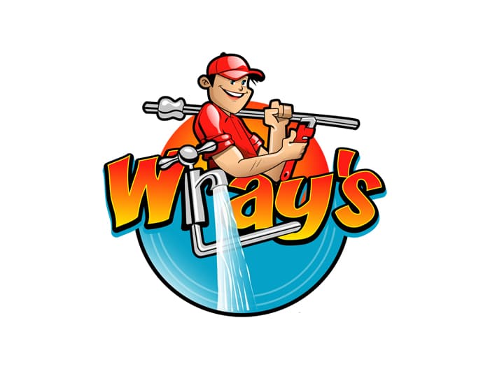 Wray's plumbing business is a character logo that shows exactly what is does in just one image