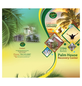 Marketing design services are custom made by TLC and can look like this banner for Palm House. Green and yellow design.