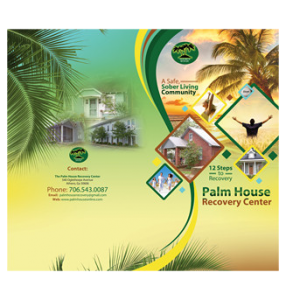 Marketing design services are custom made by TLC and can look like this banner for Palm House. Green and yellow design.