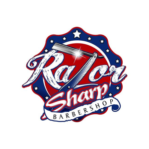 A really business like image also in blue and red made for Razor Sharp Barber Shop