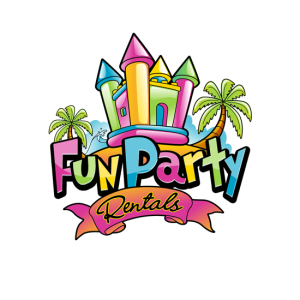 Logo Design for Fun Party Rentals. Colourful bouncy castle.