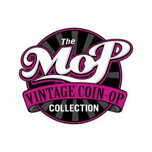 Vintage logo design for The MoP Vintage Coin -Op Collection. Strong contrasting color choices.