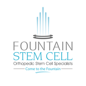 Fountain Stem Cell is a clever logo in the shape of a fountain. Discreet colors, grey and blue.
