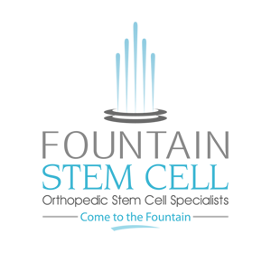 Fountain Stem Cell is a clever logo in the shape of a fountain. Discreet colors, grey and blue.