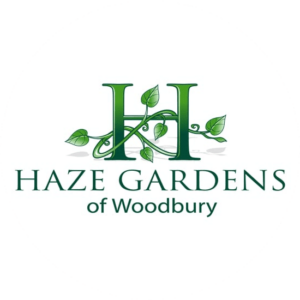 Haze Gardens of Woodbury looks royal and has a classy feel to the "H" surrounded and entailed in leaves. A super landscaping logo design