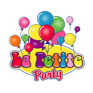 La Petite party is a kids logo design with colorful balloons and it says Party in a big fat font.