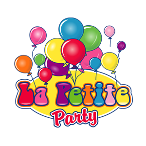 La Petite party is a kids logo design with colorful balloons and it says Party in a big fat font.