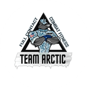 Team Artic martial arts logo is a strong looking character logo with his strong arms folded in front of him.