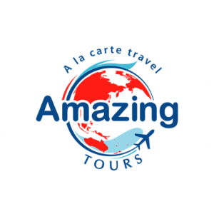 A la Carte Travel amazing tours is a travel logo in the shape of a globe in blue and red. Explaining exactly how amazing they are.