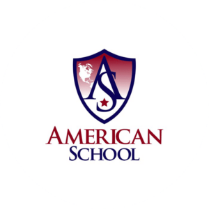 American school. Very simple college logo that is easy to spot, also in the shape of a badge