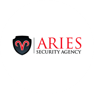 Logos for security companies can also be i red & black which is a powerful combination. The Aries Security badge is trustworthy and easy to memorize.