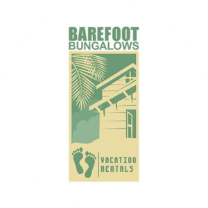 Retro logos made for Barefoot Bungalows. The tropical green and yellow house gives it the vintage look. Its the colors and the font choice that makes it retro.
