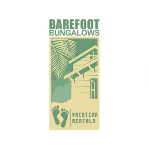 Retro logos made for Barefoot Bungalows. The tropical green and yellow house gives it the vintage look. Its the colors and the font choice that makes it retro.