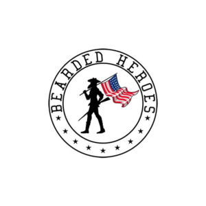 Veteran logo for the Bearded heroes. A man in a cowboy hat carrying the American flag inside a circular logo.